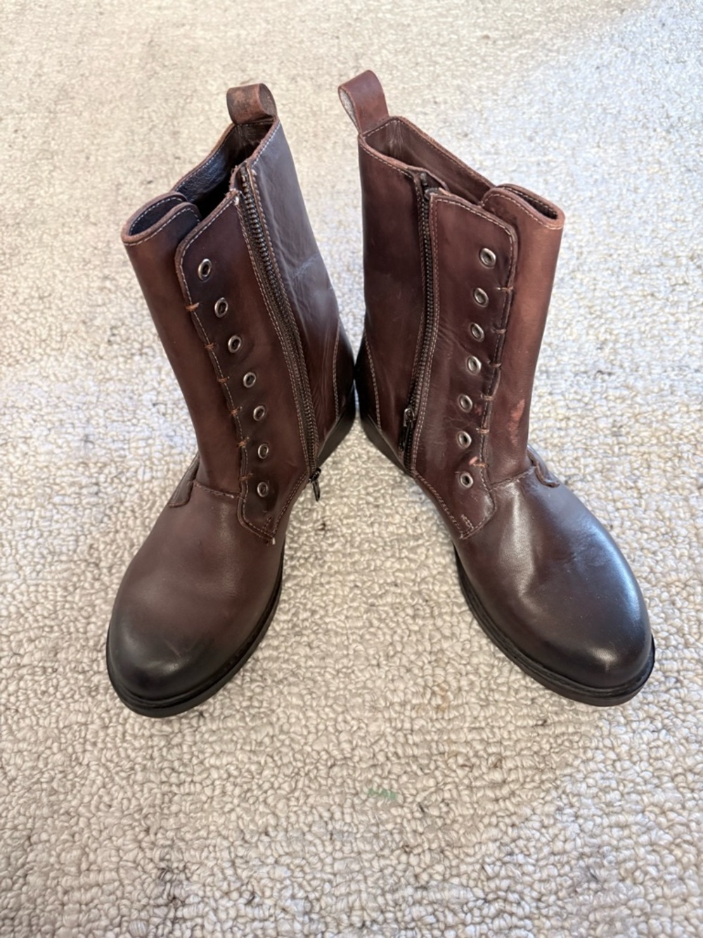 Women's Brown Leather Vintage Foundry Co. Combat Boots with Side Zip